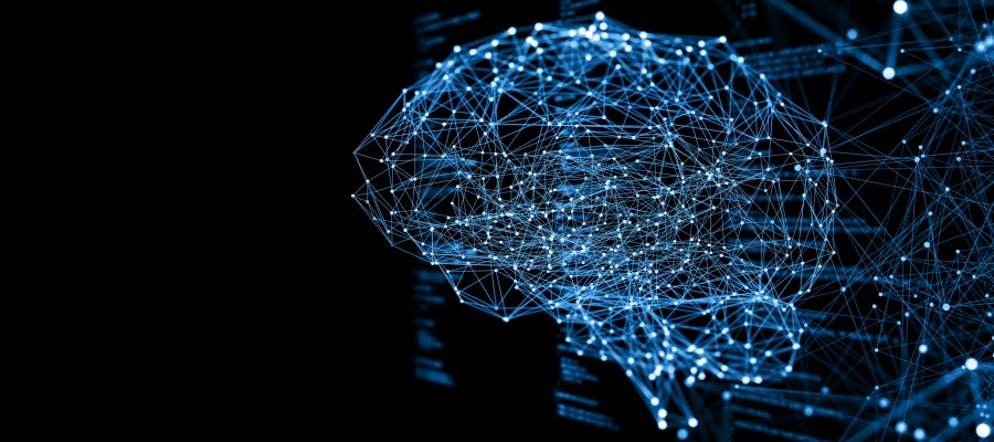 Image of brain made from connective lines and data